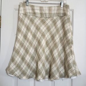 🔴 MERONA Plaid Skirt Textured Boucle Woven Cream Green